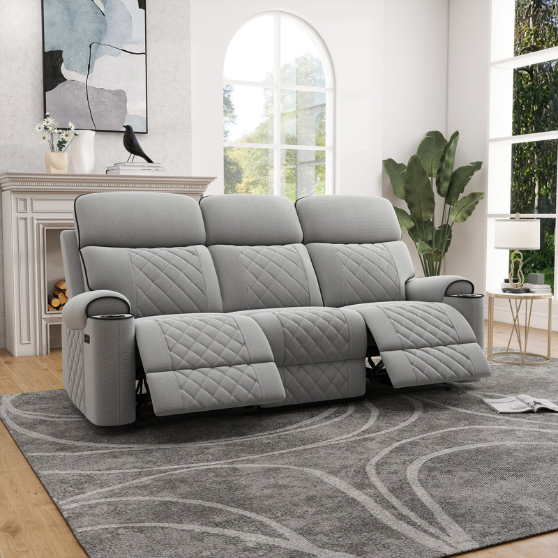 84.2" Wide Modern Chenille Power Reclining 3-Seater Sofa With Cupholders & USB Port
