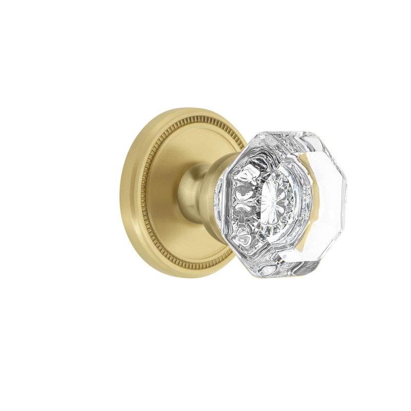 Rosette Grandeur Soleil avec poignée en cristal Chambord, Intimité (lit et salle de bain), 2 3/8", Laiton satiné