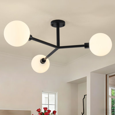 Plafonnier semi-encastré 3 lumières en verre