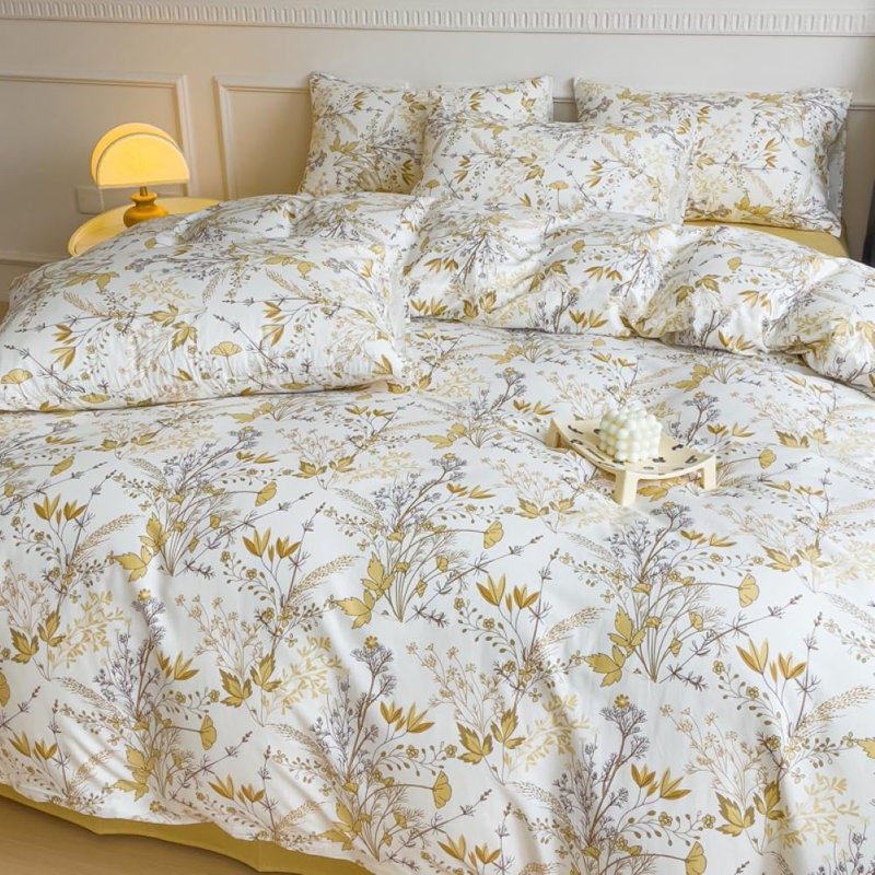 Polyester Floral Duvet Cover with Pillowcases