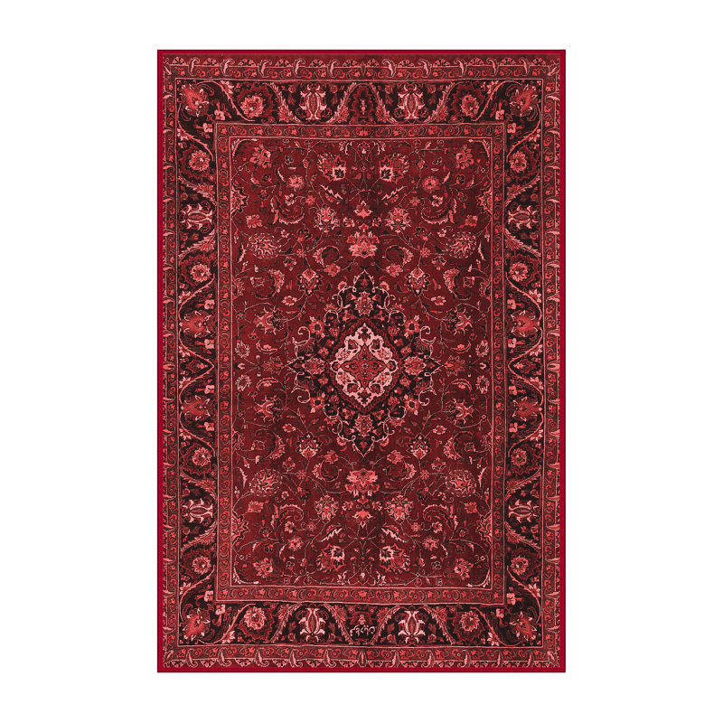 Tapis oriental en polyester / laine tissé à la machine en rouge / noir / brun, Rectangle 2 pi x 4 pi
