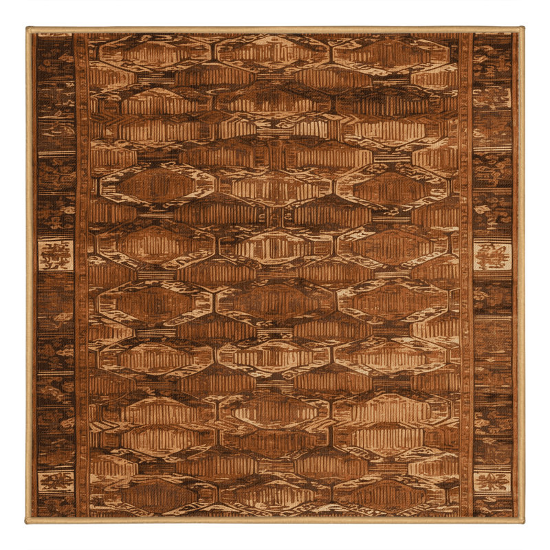Tapis art déco brun lavable à la machine, Carré 4 pi
