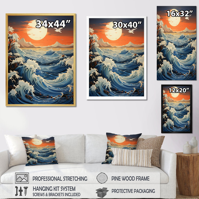 Impression sur toile Coastal Seagull Symphony Papercut II - Animaux, H 40 po x l 30 po x P 1,5 po, Cadre flottant blanc