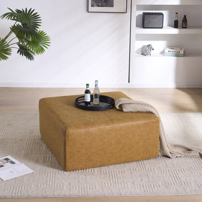 Grande table basse avec repose-pieds carré de 35 po de largeur, grand repose-pieds en similicuir pour repose-pieds