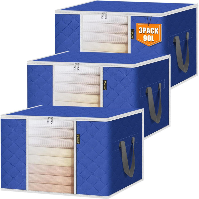 3 Pack Clothes Storage Bags, 24 Gallon Storage Containers With Reinforced Handle Sturdy Zipper, Closet Storage For Blanket Comforter Pillow Bedding