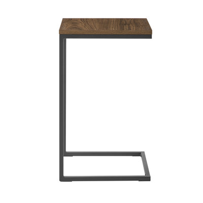 C-Shaped Sofa Side Table – Walnut Finish, Black Metal Base, Small Movable Coffee Table For Living Room