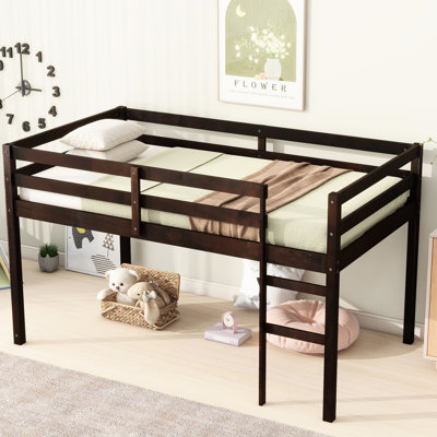 Twin Loft Bed, Made Of Solid Rubber Wood, 13 Platform, Access, Enhance Bedroom Storage Options Bed In Tone, Secure , Strengthened Slat Efficient