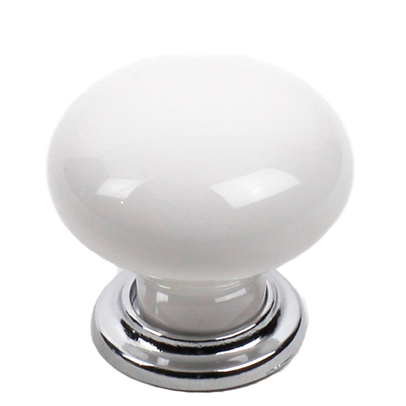 Poignée ronde peinte à la main de 1 3/8 po de diamètre Nordic, Chrome poli / céramique blanche