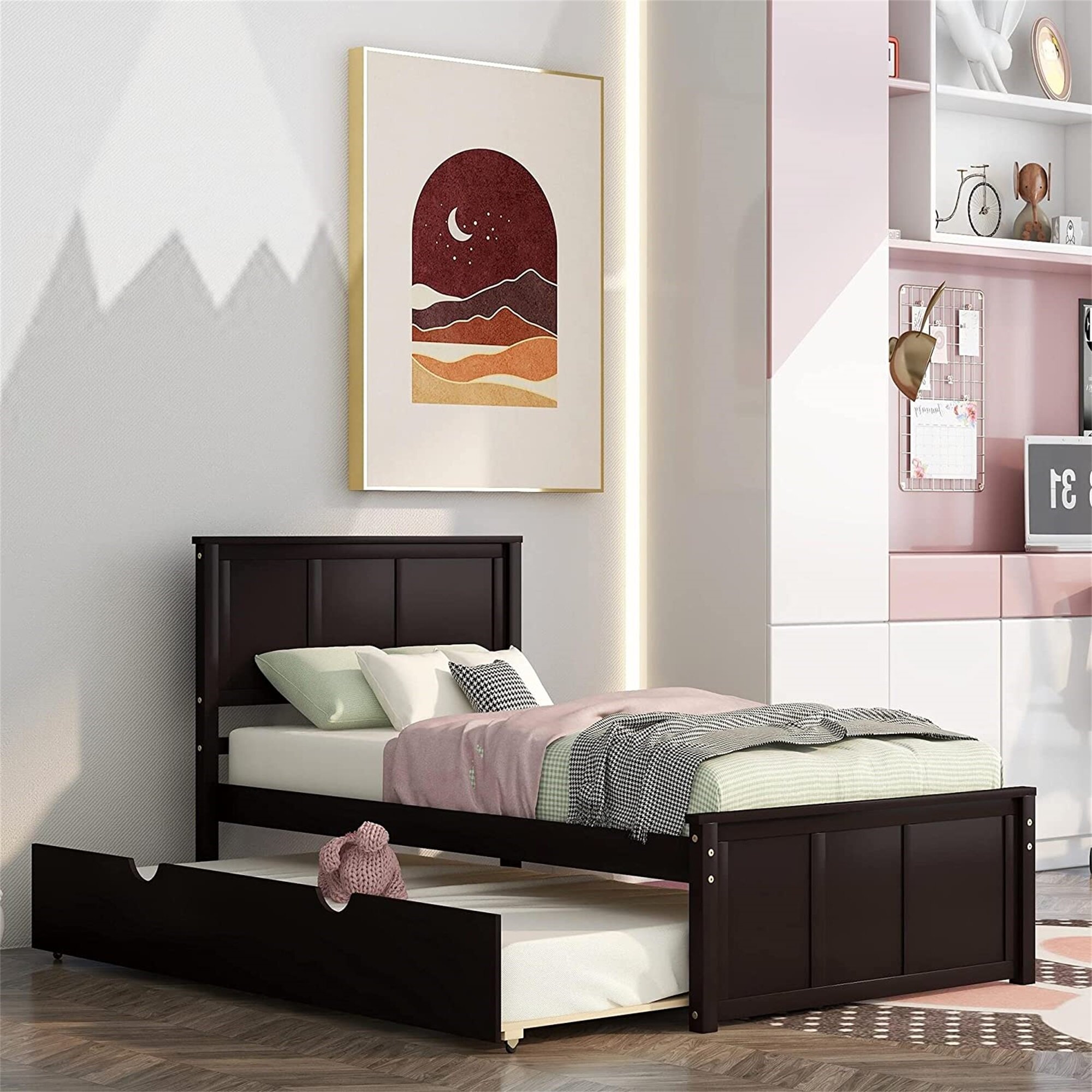 Espresso twin deals bed with storage