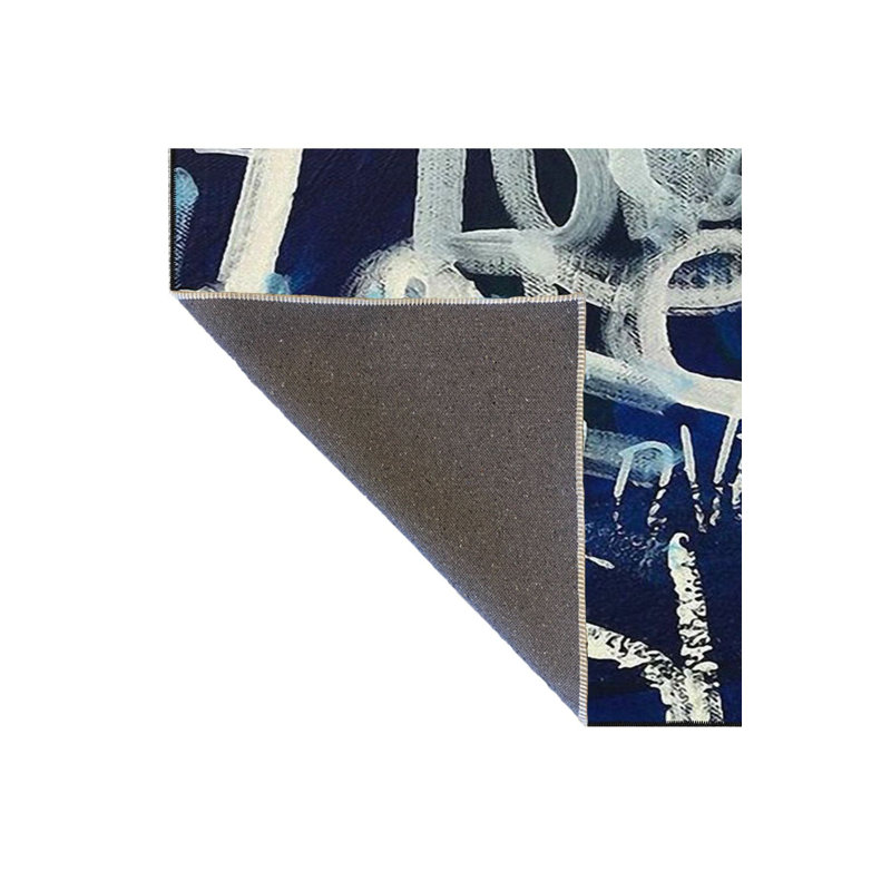 Tapis bleu tissé lavable à la machine, Carré 3 pi 3 po