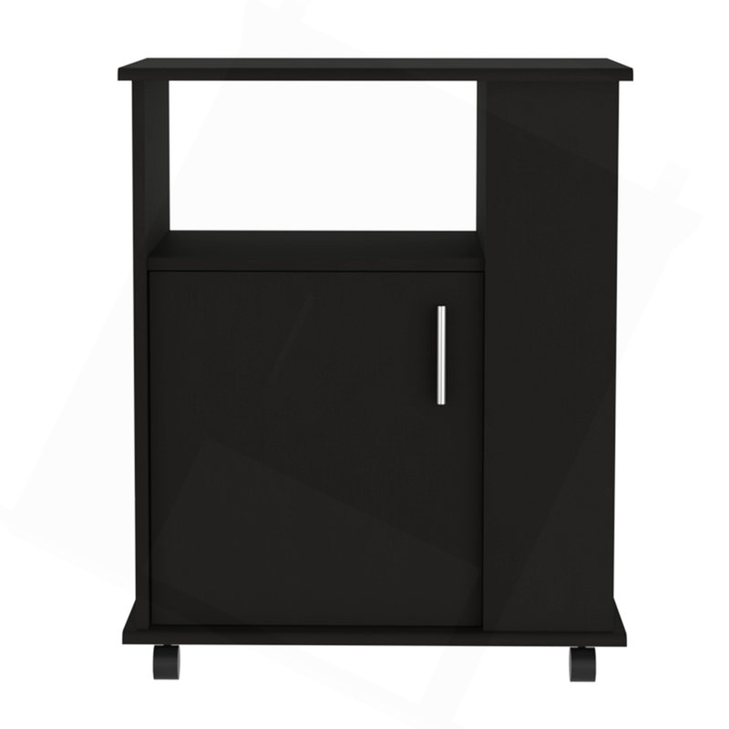 Lower Microwave Pantry 29" H, Single Door Cabinet, One Open Shelf, Three Side Shelves, Black