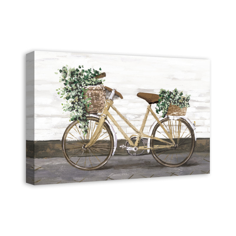 Floral, verdure, vélo - peinture sur toile tendue