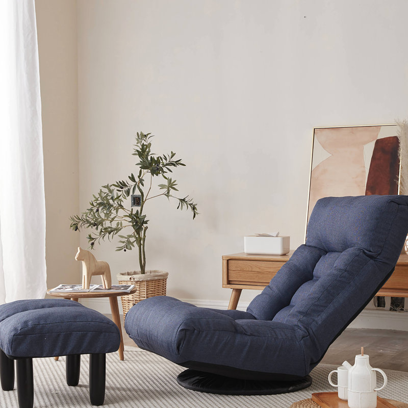 Fauteuil inclinable bleu marine avec rembourrage en lin, rotation à 360 degrés - pour la détente, base rotative paresseuse, convient à plusieurs pièces de 22,28 po Profond