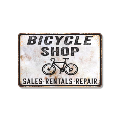 Enseigne de fantaisie en aluminium 12 po x 18 po Bicycle Shop