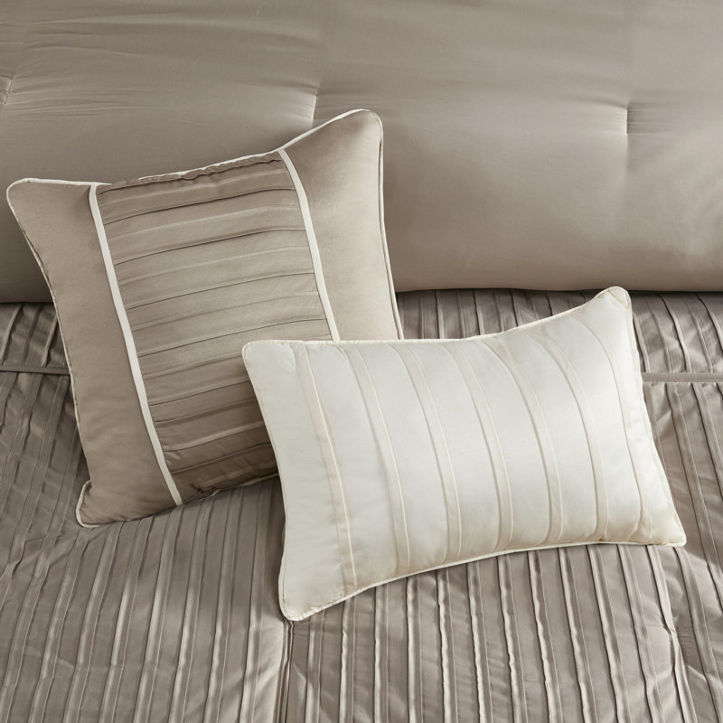 Trinity 7 Piece Polyester Charmeuse Comforter Set, Queen Comforter + 6 Additional Pieces, Taupe