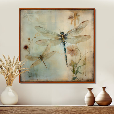 Vintage Painting of Dragonfly Flying I - Print on Canvas
