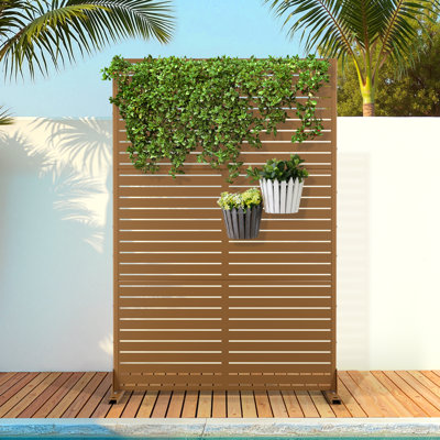 Metal Privacy Screen Fence Panel - Freestanding Outdoor Privacy Screen with Stand for Patio, Balcony or Deck by FLIZE