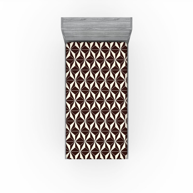 Ensemble de 2 draps-housses Ambesonne, Brun phoque, crème / géométrique, Drap-housse simple TG