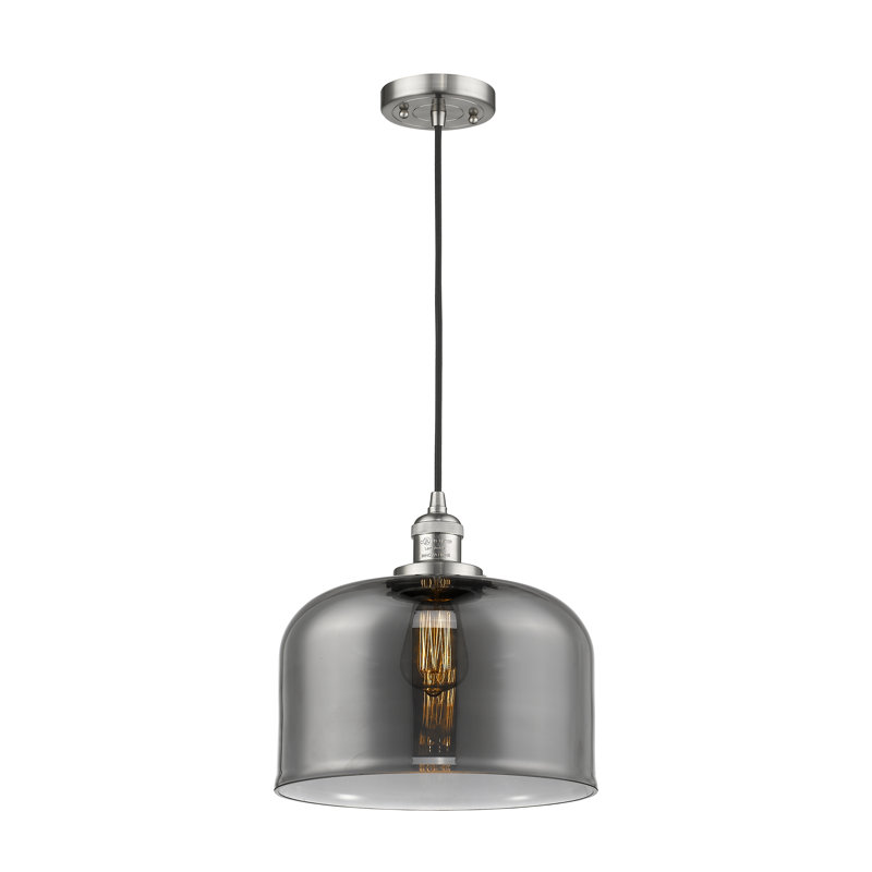 Luminaire suspendu en forme de dôme à 1 lumière Barahona, Ampoule non incluse, Nickel satiné brossé, Plaqué couleur fumée