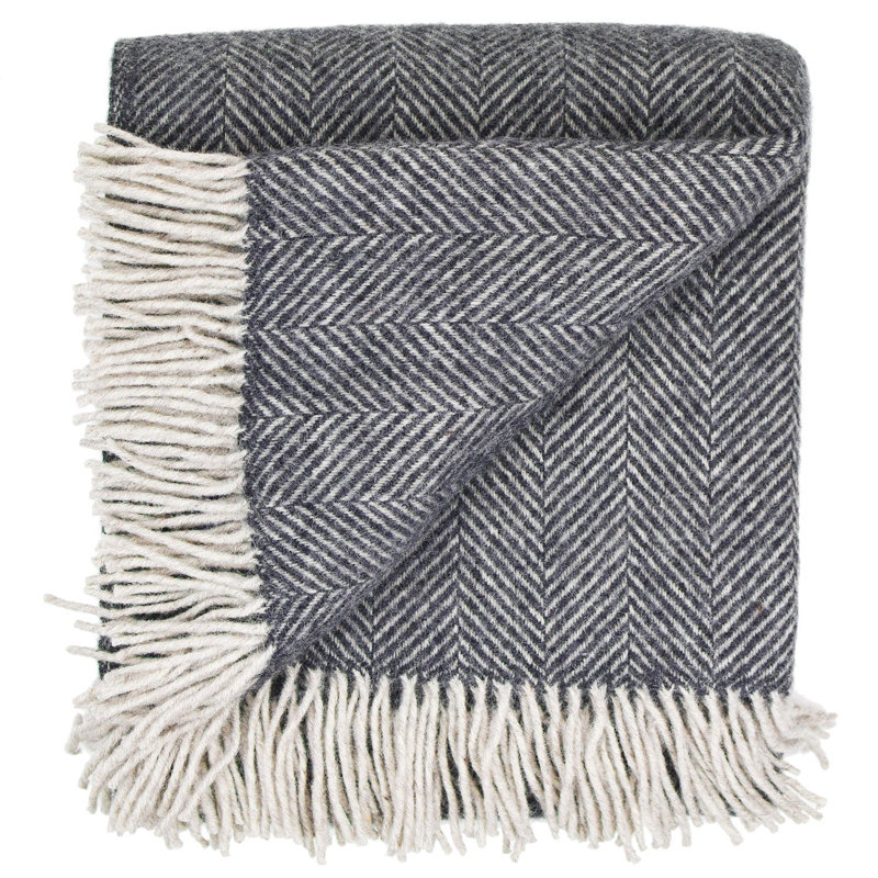 Charcoal Herringbone Pure Wool Baby Throw Blanket