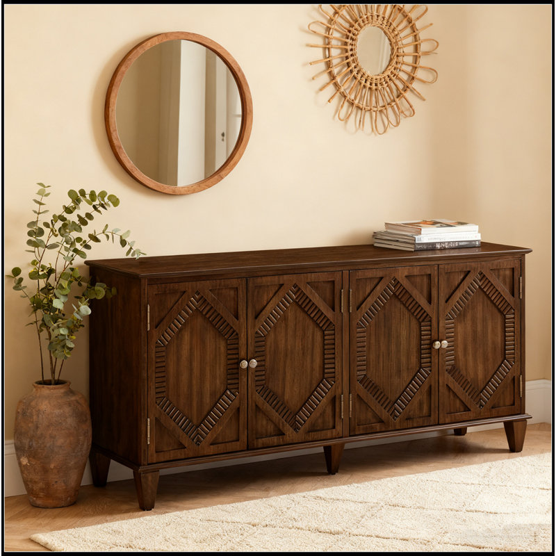 65.2" Cabinet With Storage, Symmetrical Geometric Accent Coffee Bar Wine Bar Storage Cabinet, Large Console Table For Living Room/Entryway/Kitchen