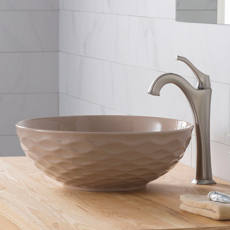 Lavabo de salle de bain vasque en céramique mince avec bonde escamotable KRAUS Viva, Beige