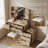 Seven-Drawer Vanity Desk with Integrated LED Mirror and Carved Fluted Details, Makeup Dressing Table with Metal Leg Frame and Included Upholstered Stool, Jewelry Storage Organizer for Bedroom and Apartment