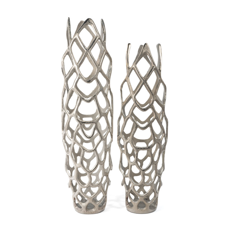 Adler 30" Silver Openwork Aluminum Floor Vase
