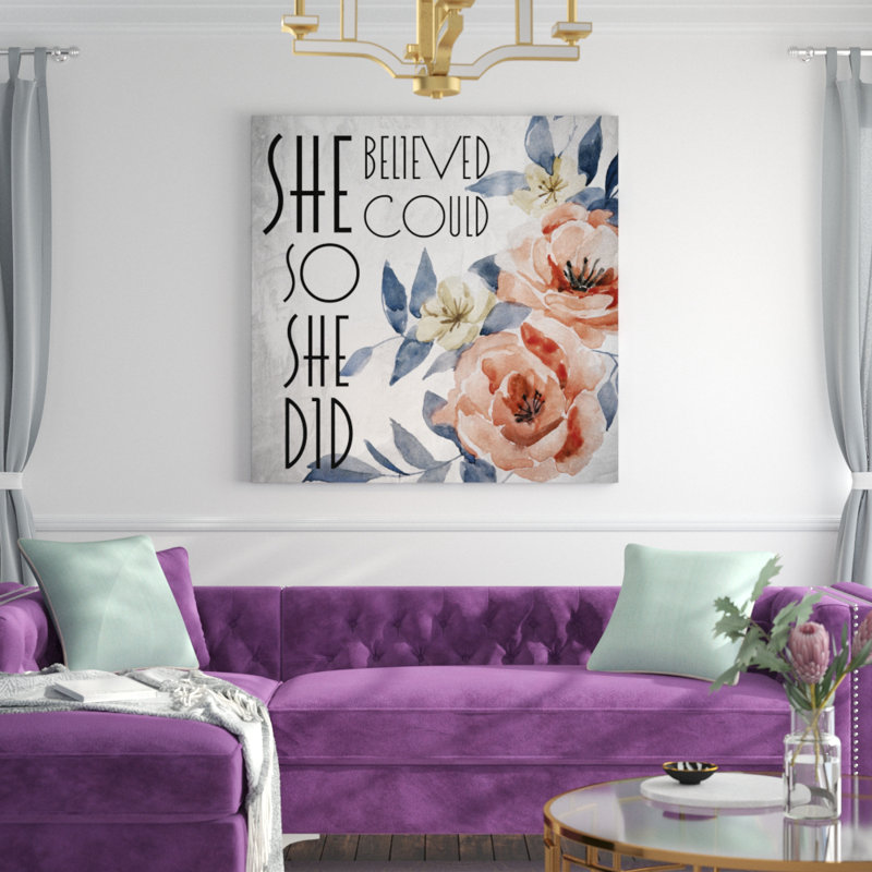 Impression d’art textuel sur toile, "She croyaient She be soit did", H 12 po x l 12 po x P 1,5 po