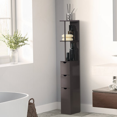 Grande armoire de rangement pour salle de bain, tour à linge autoportante avec tablette et tiroir, armoire de style moderne pour salle de bain