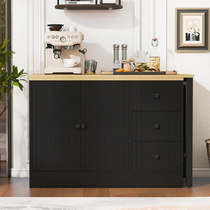 Buffet en bois avec table extensible, armoire de rangement multifonctionnelle pour les petits espaces et la vie moderne