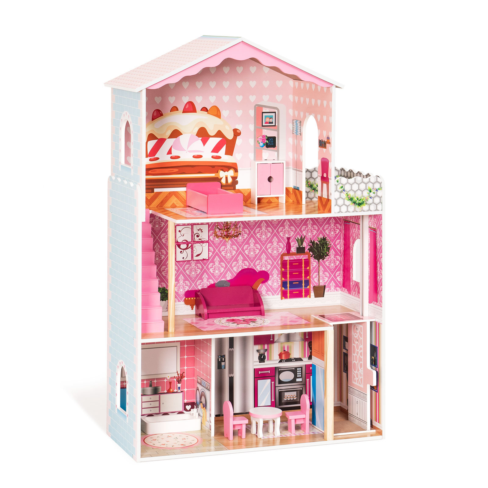 Dream Doll House - Juguetes para niñas de 4 pisos, 12 habitaciones, casa de  juegos de 4 a 5 años con 2 muñecas, accesorios de muebles para casa de