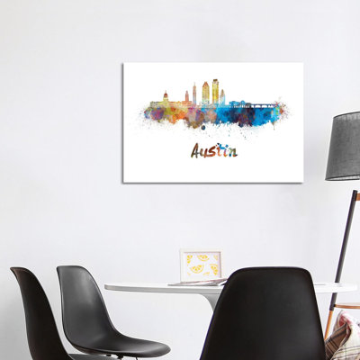 Austin Skyline In Watercolour II by Paul Rommer - Wrapped Canvas Print