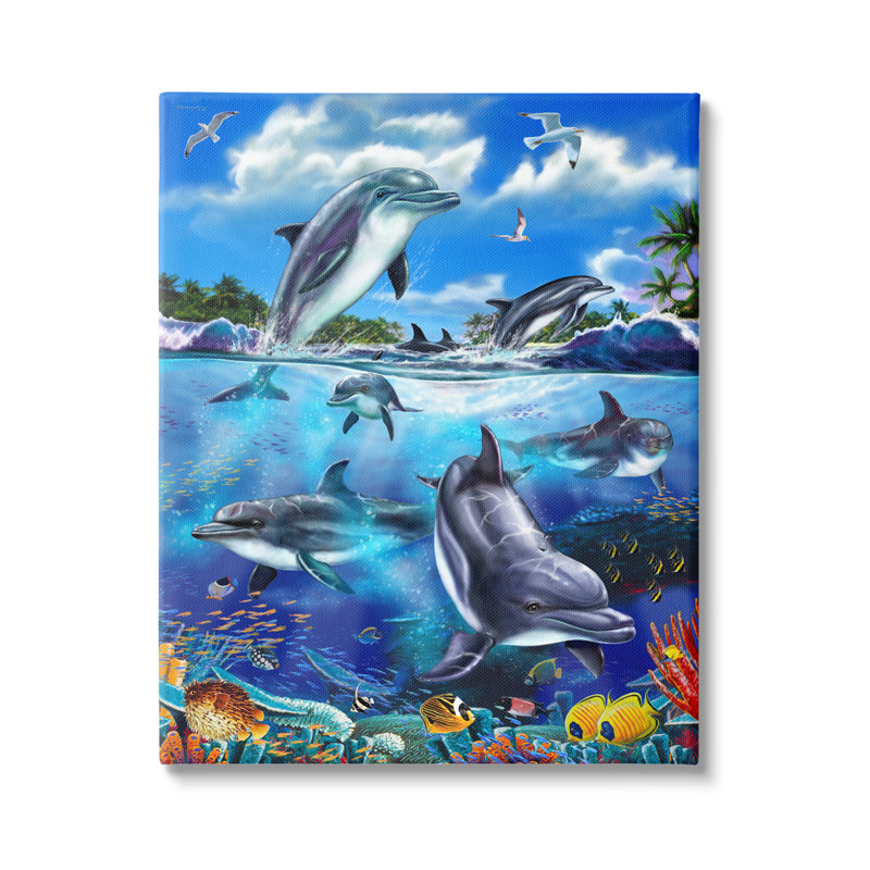 Au-486-Canvas " Underwater Sea Life Scene " by Interlitho Painting Print, 20" H x 16" W x 1.5" D