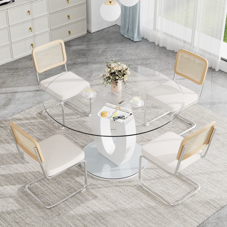 Ensemble de table de salle à manger ronde à piédestal en verre