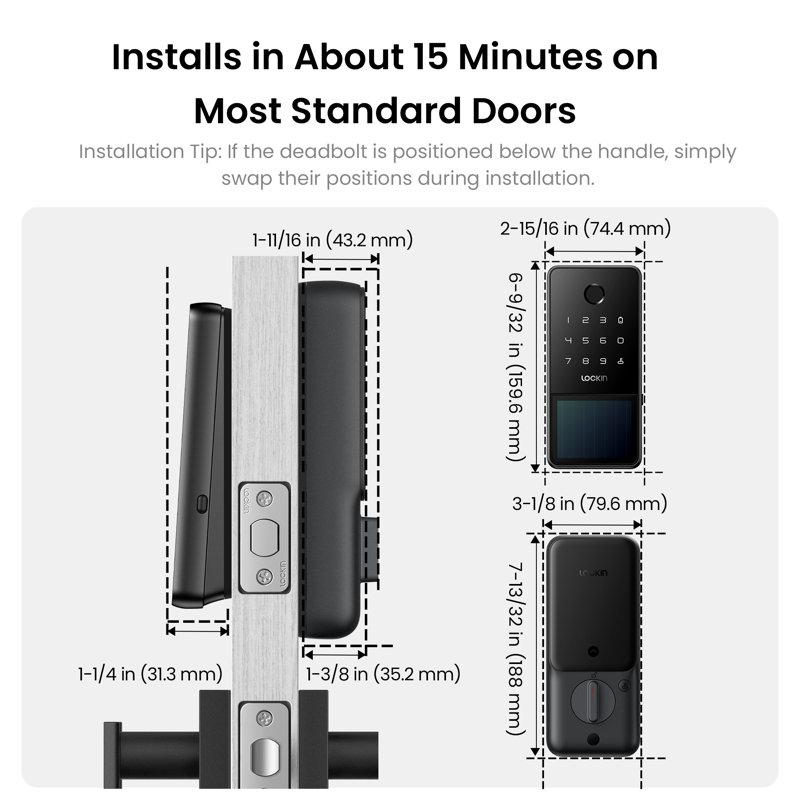Veno Solar Fingerprint Smart Lock, Deadbolt Only, Runs on Sunlight