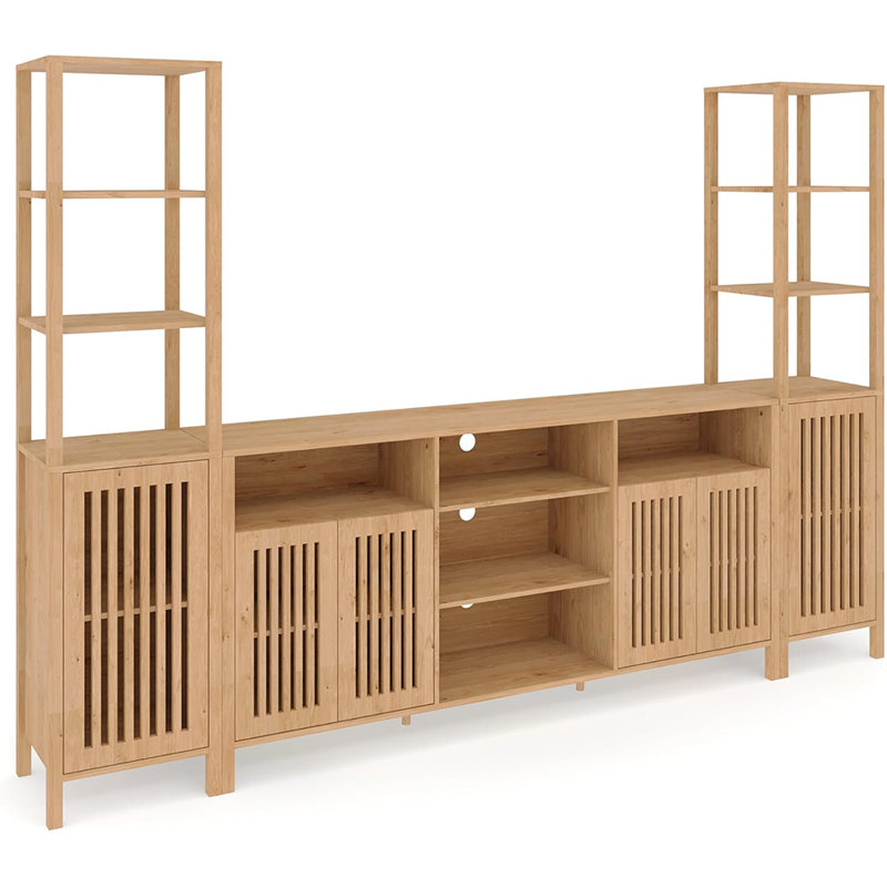 70" TV Stand Entertainment Center with Adjustable Shelves, Farmhouse Media Console with Storage Cabinet, 3-Piece Modular Bookcase Set
