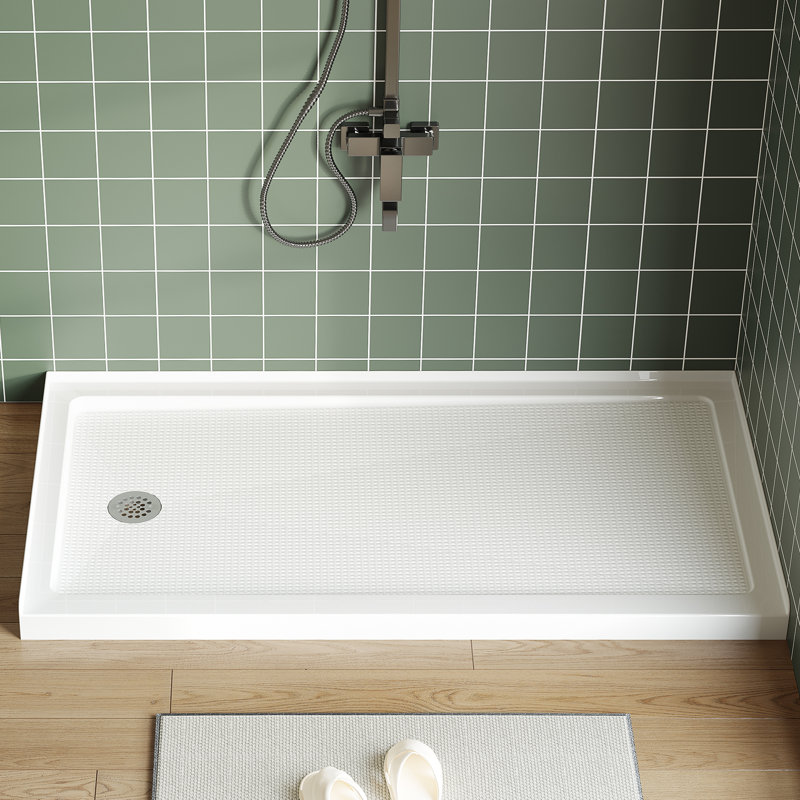Base de douche anti-dérapante GarveeHome - Drain à gauche 60 x 32 pouces - Bac en ABS / acrylique léger, facile à installer, couvercle de drain rond en acier inoxydable