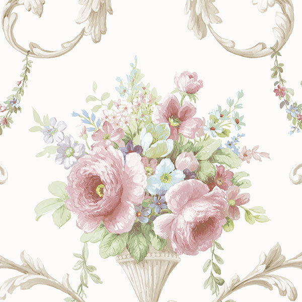 Rouleau de papier peint L 32,7 pi x l 20,5 po Hallandale, Rose / bleu / taupe
