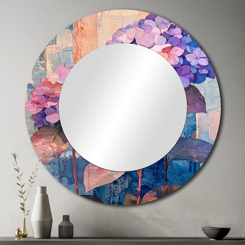 Abstract Floral Collage Of Hydrangea I - Traditional Wall Mirror Art - Printed On Metal, 36" x 36"