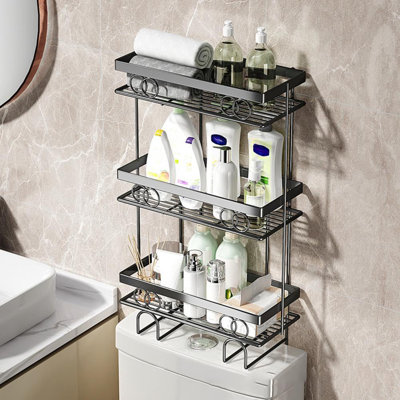 Étagère de rangement au-dessus de la toilette, organisateur de salle de bain à 3 niveaux au-dessus de la toilette, support et support pour tablette de toilette sans perçage, économiseur d'espace pour les petits espaces, tablette de rangement pour la maison
