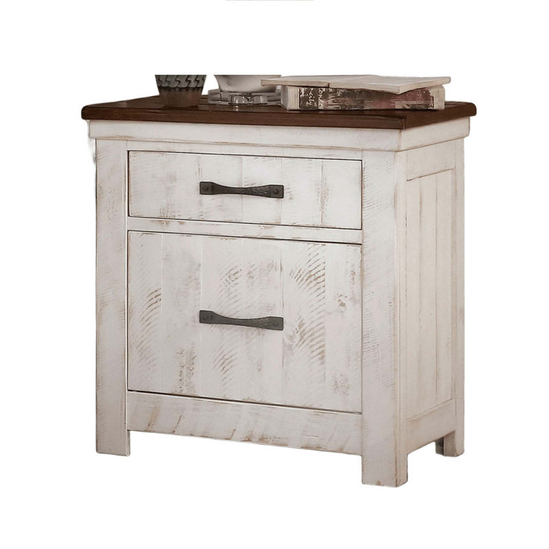 Plank Design Transitional style 1pc Nightstand Arch Pull 2-Drawers Solid wood Bedroom