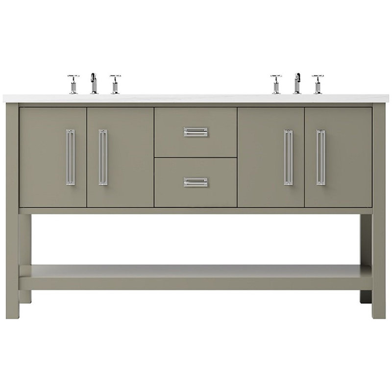 Meuble-lavabo double Kiawah, Olive française, 60", Chrome poli