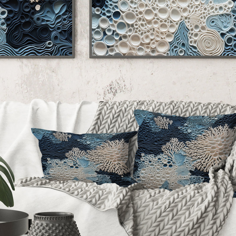 Coussin décoratif imprimé sous-marin bleu et blanc Under Water