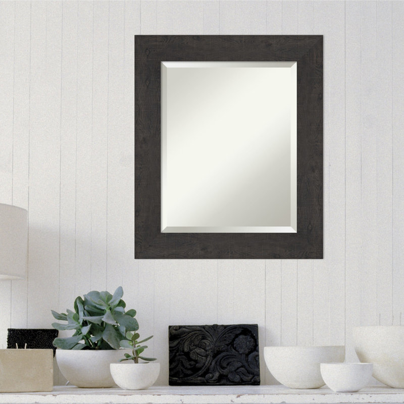 Akhia Narrow Beveled Wall Mirror, 25" x 21", Rustic Plank Espresso