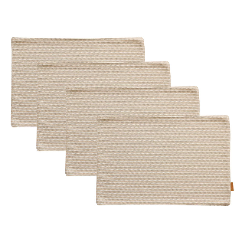 Ivory Striped Two-side Use Reversible Placemats 13" W X 19" L, Set Of 4 , Ivoire