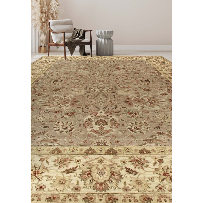 Tapis taupe et ivoire noué à la main de haute qualité, Rectangle 4 pi x 6 pi
