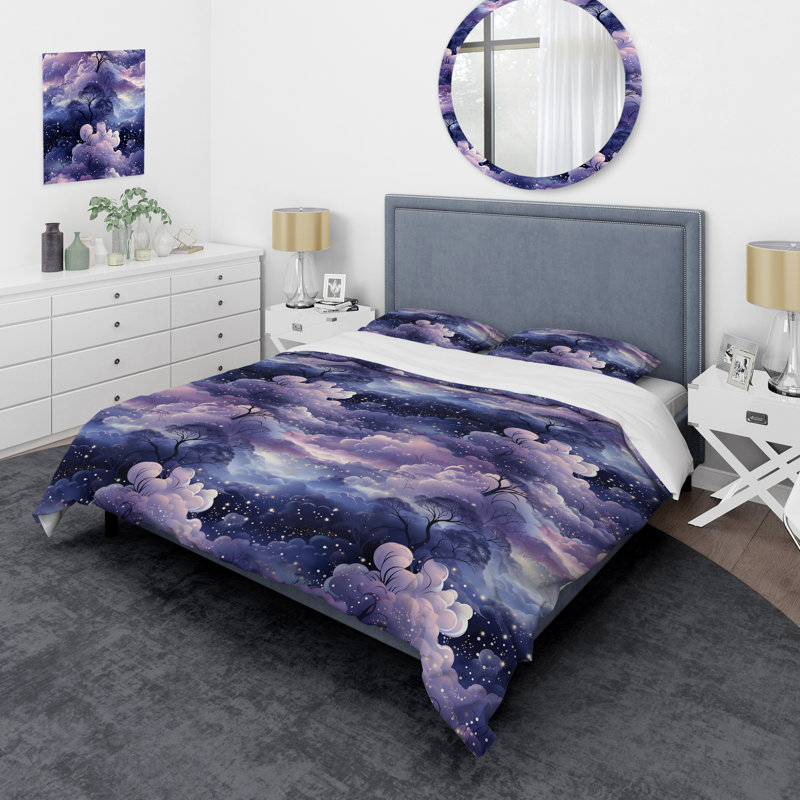 Ensemble de housse de couette à motif abstrait - Rayures de lune éthérées, Housse de couette simple + 1 taie décorative stan