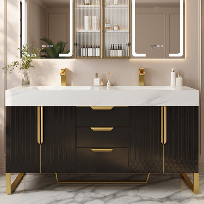 Dessus de meuble-lavabo autoportant à deux tiroirs et portes 59 po Aro