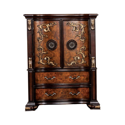 Commode haute Iliana, 6 tiroirs, chêne orné et brun cerise foncé